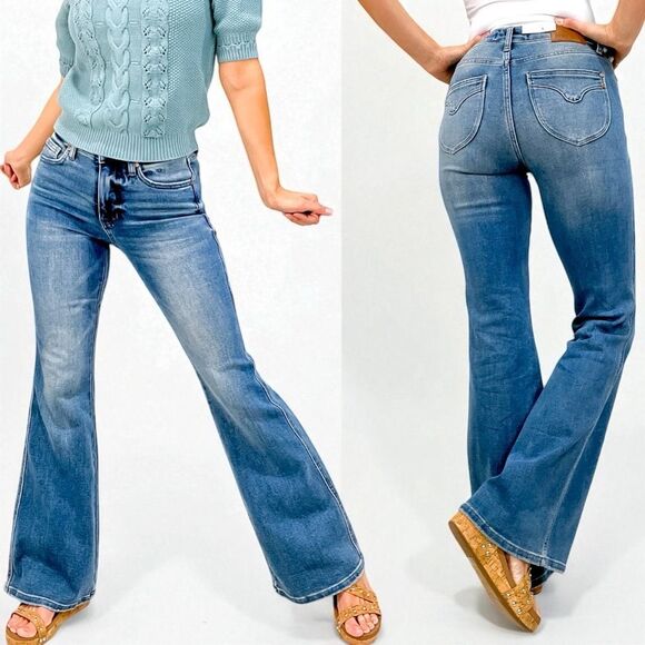 Judy Blue Mid Rise Tummy Control Flare Vintage Wash Jeans NWT - Picture 2 of 12